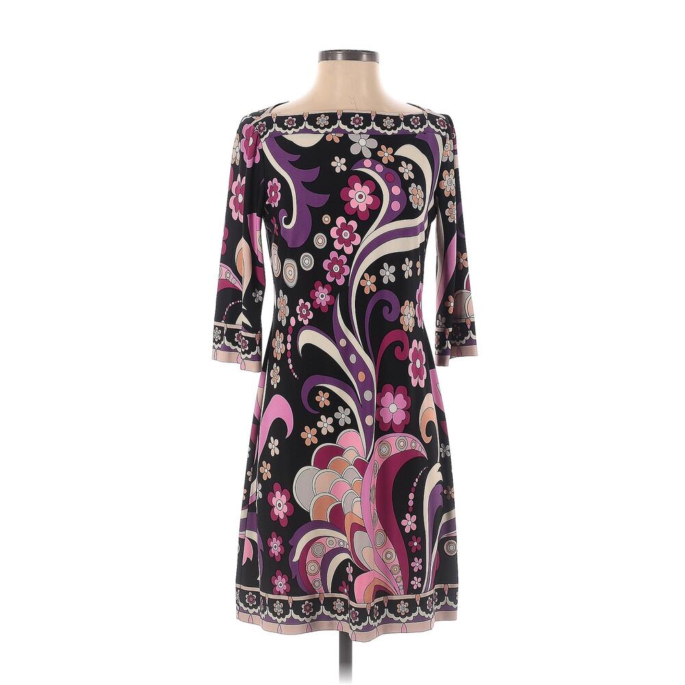Vintage Cache Designer Disco 70s Retro Y2K Multi Color Purple & Pink Dress Sz 6